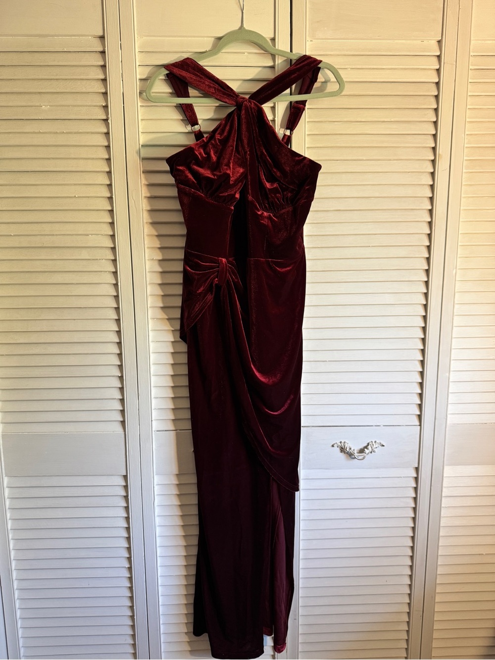 Vixen by Micheline Pitt Burgundy Velvet Halter Gown